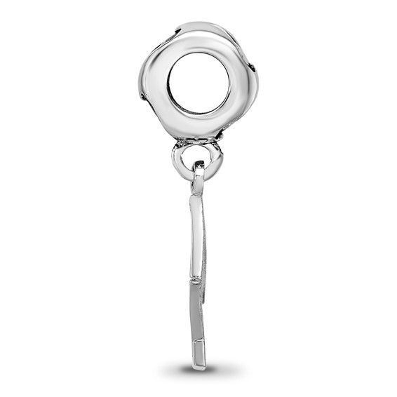 Sterling Silver RH-plated LogoArt Delta Zeta Vertical Letters on Heart Bead