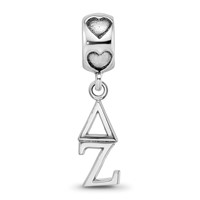 Sterling Silver RH-plated LogoArt Delta Zeta Vertical Letters on Heart Bead view 3