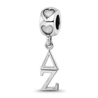 Sterling Silver RH-plated LogoArt Delta Zeta Vertical Letters on Heart Bead