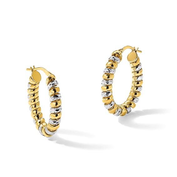Affordable Expressions Sterling Silver and 18K Gold-plated Polished and Diamond-cut Fusilli Coil Wrapped Oval Hoop Earrings