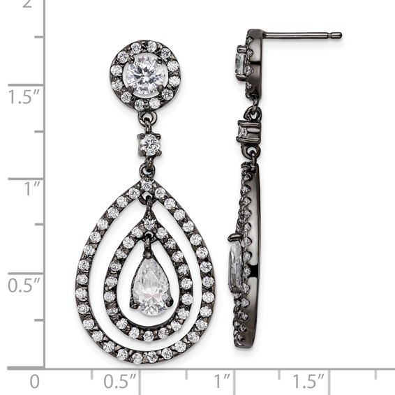 Sterling Silver Black Rhodium-plated White CZ Dangle Earrings
