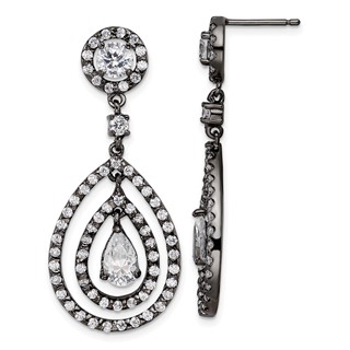Sterling Silver Black Rhodium-plated White CZ Dangle Earrings