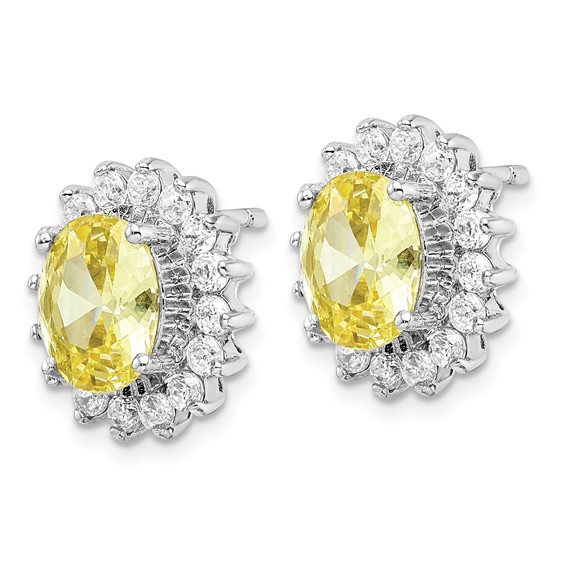 Sterling Silver Rhodium-plated Lady Di Canary & White Cz Earrings