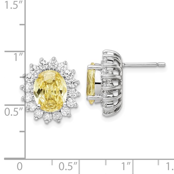 Sterling Silver Rhodium-plated Lady Di Canary & White Cz Earrings