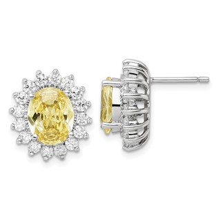 Sterling Silver Rhodium-plated Lady Di Canary & White Cz Earrings