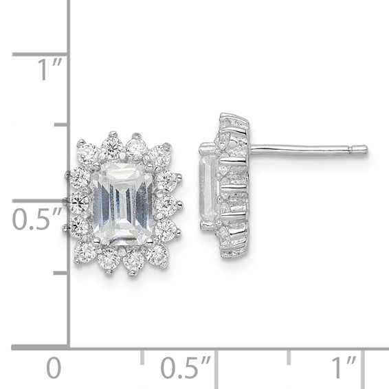 Sterling Silver Rhodium-plated CZ Post Earrings
