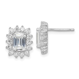 Sterling Silver Rhodium-plated CZ Post Earrings