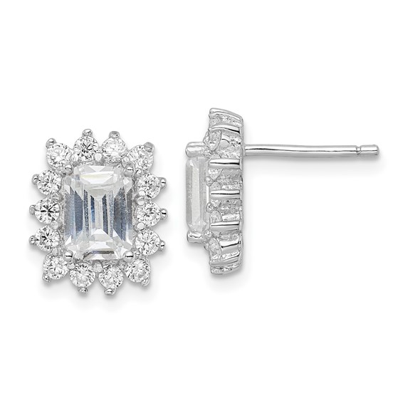 Sterling Silver Rhodium-plated CZ Post Earrings