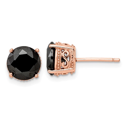 Sterling Silver Rose Gold-plated Polished Black CZ Post Stud Earrings