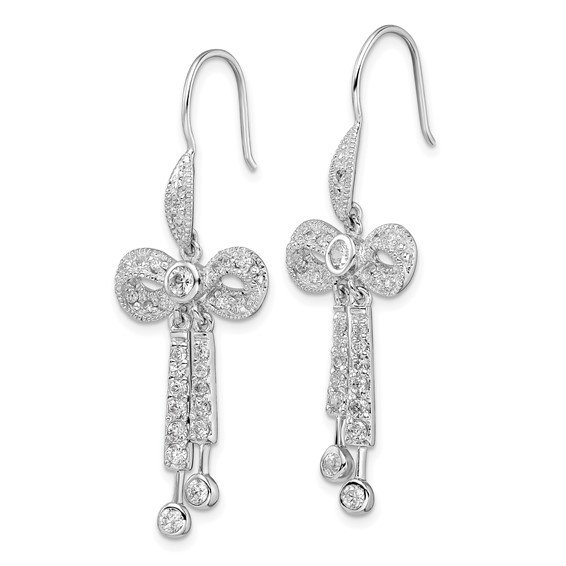 Sterling Silver Rhodium Plated CZ Bow Earrings