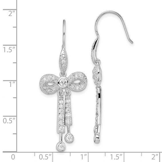 Sterling Silver Rhodium Plated CZ Bow Earrings