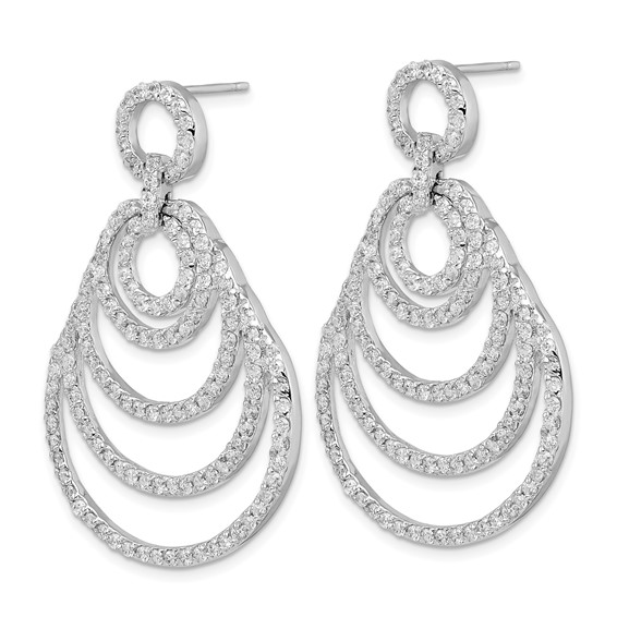 Sterling Silver Rhodium Plated 5 Circle with CZ Dangle Earrings