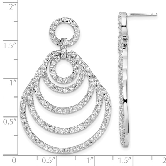 Sterling Silver Rhodium Plated 5 Circle with CZ Dangle Earrings