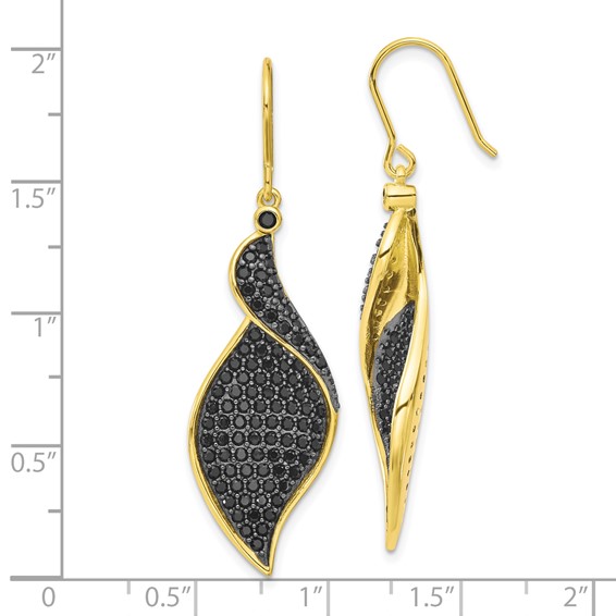 Sterling Silver Gold-tone Black CZ Dangle Earrings