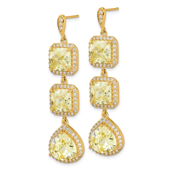 Sterling Silver Gold Plate Silver 3 Canary CZ Stone Drop Dangle Earring