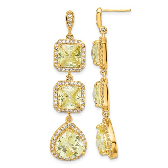 Sterling Silver Gold Plate Silver 3 Canary CZ Stone Drop Dangle Earring