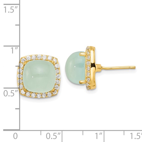 SS Gold-tone CZ & Blue Calcedony Post Earrings