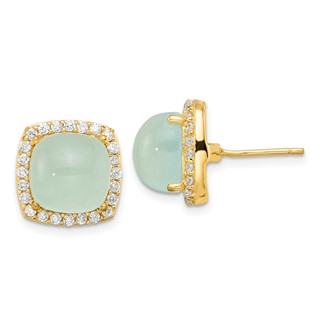 SS Gold-tone CZ & Blue Calcedony Post Earrings