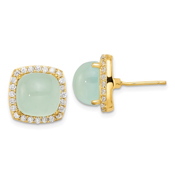 SS Gold-tone CZ & Blue Calcedony Post Earrings