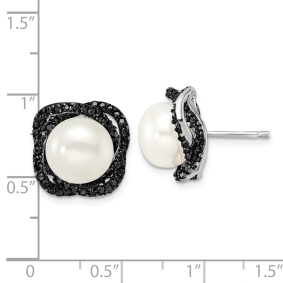 Sterling Silver Black Rhodium FWC Pearl & CZ Post Earrings