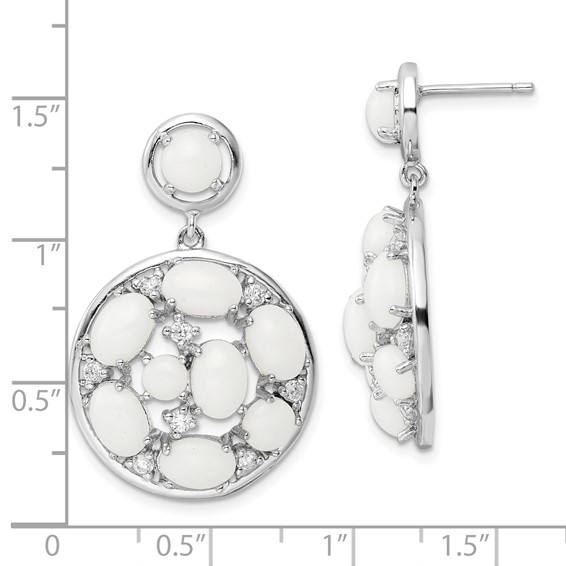 Rhodium Plate Silver Simulated White Agate Dangle Earring