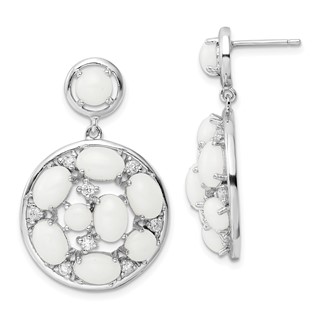 Rhodium Plate Silver Simulated White Agate Dangle Earring