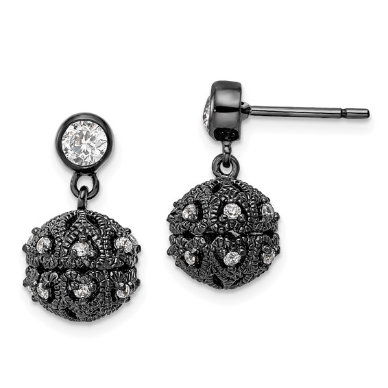 Black Rhodium Plate Silver White Cz Filigree Ball Drop Earring