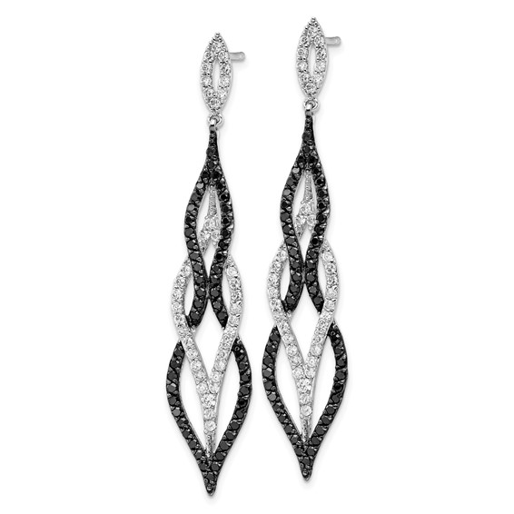 Sterling Silver Rhodium-plated Black and White CZ Dangle Post Earrings