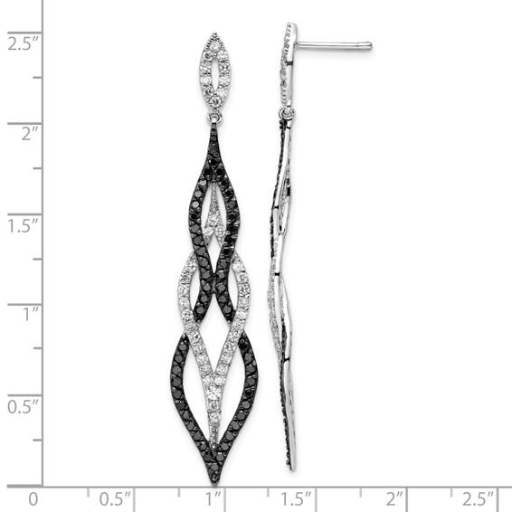 Sterling Silver Rhodium-plated Black and White CZ Dangle Post Earrings