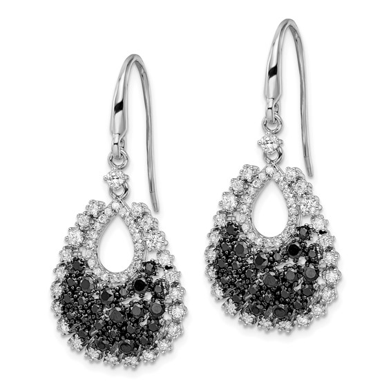 Sterling Silver RH-plated Black & White CZ Scattered Dangle Earrings