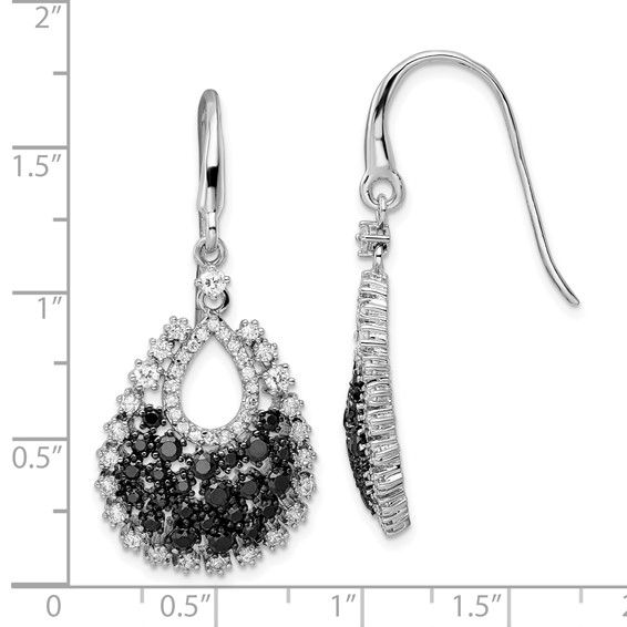 Sterling Silver RH-plated Black & White CZ Scattered Dangle Earrings