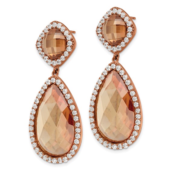 Rose Gold Plated Silverbig Champagne Cz Pear Drop Earring with Coco Cz Top