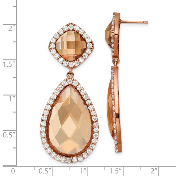 Rose Gold Plated Silverbig Champagne Cz Pear Drop Earring with Coco Cz Top