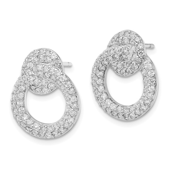 Rhodium Plated Silver White Cz Swirl Earring