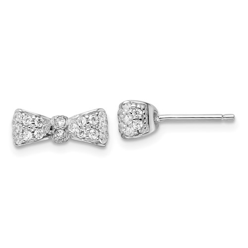 Sterling Silver Rhodium-plated CZ Mini Bow Post Earrings