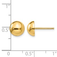 14K 8mm Yellow Gold Polished Half Ball Post Earrings view 4