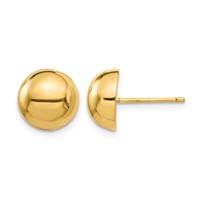 14K 10mm Yellow Gold Polished Half Ball Post Earrings view 1