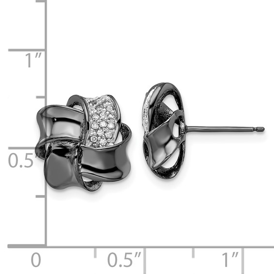 Sterling Silver Black Rhodium-plated Flower CZ Post Earrings