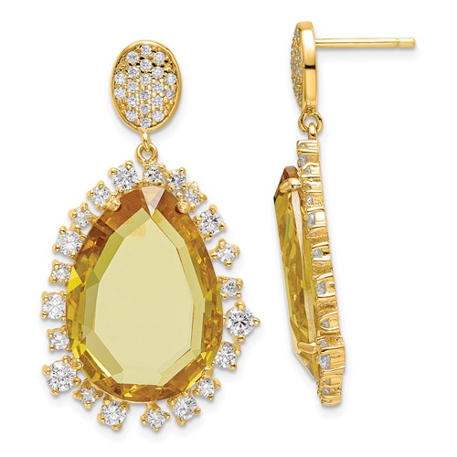 Cheryl M Sterling Silver Gold-plated White/Yellow CZ Post Dangle Earrings