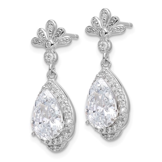 Sterling Silver Rhodium-plated CZ Fancy Dangle Earrings
