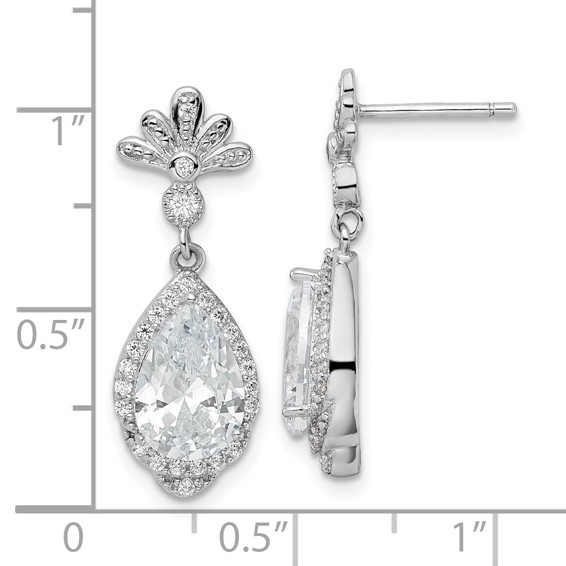 Sterling Silver Rhodium-plated CZ Fancy Dangle Earrings