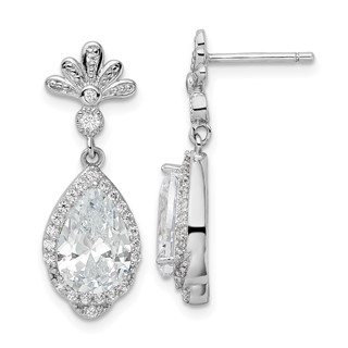 Sterling Silver Rhodium-plated CZ Fancy Dangle Earrings