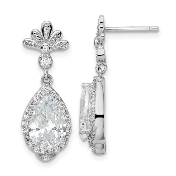 Sterling Silver Rhodium-plated CZ Fancy Dangle Earrings