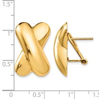 14K Yellow Gold 15x 22mm Polished X Omega Back Post Earrings view 4