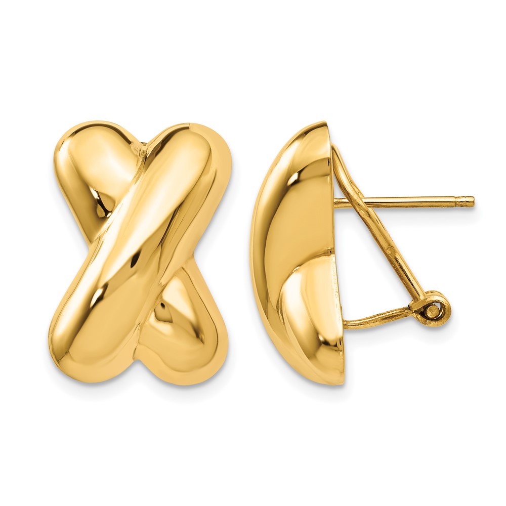 14K 13x19mm Polished X Omega Back Post Earrings