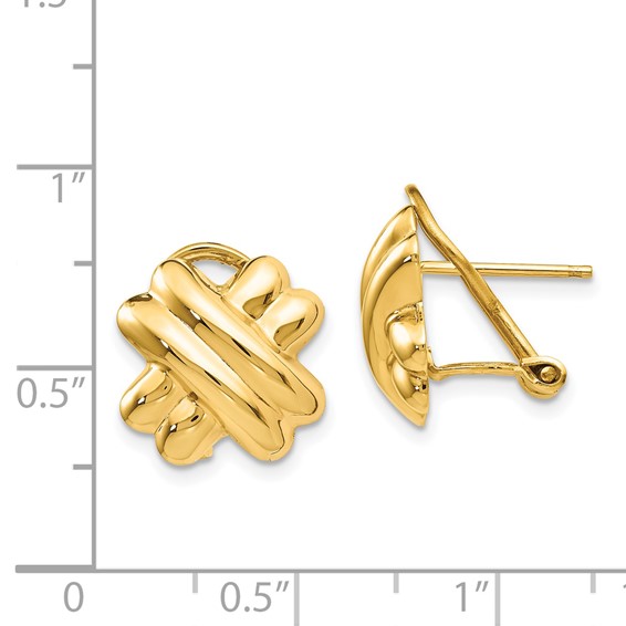 Gold Polished X Omega Back Earrings
