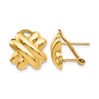 14K 13mm Yellow Gold Polished X Omega Back Post Earrings view 1
