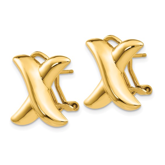 14k 16mm Polished X Omega Back Post Earrings