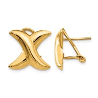 14K 16mm Polished X Omega Back Post Earrings view 1