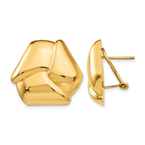 14K Yellow Gold Polished Knot Omega Back Post Earrings